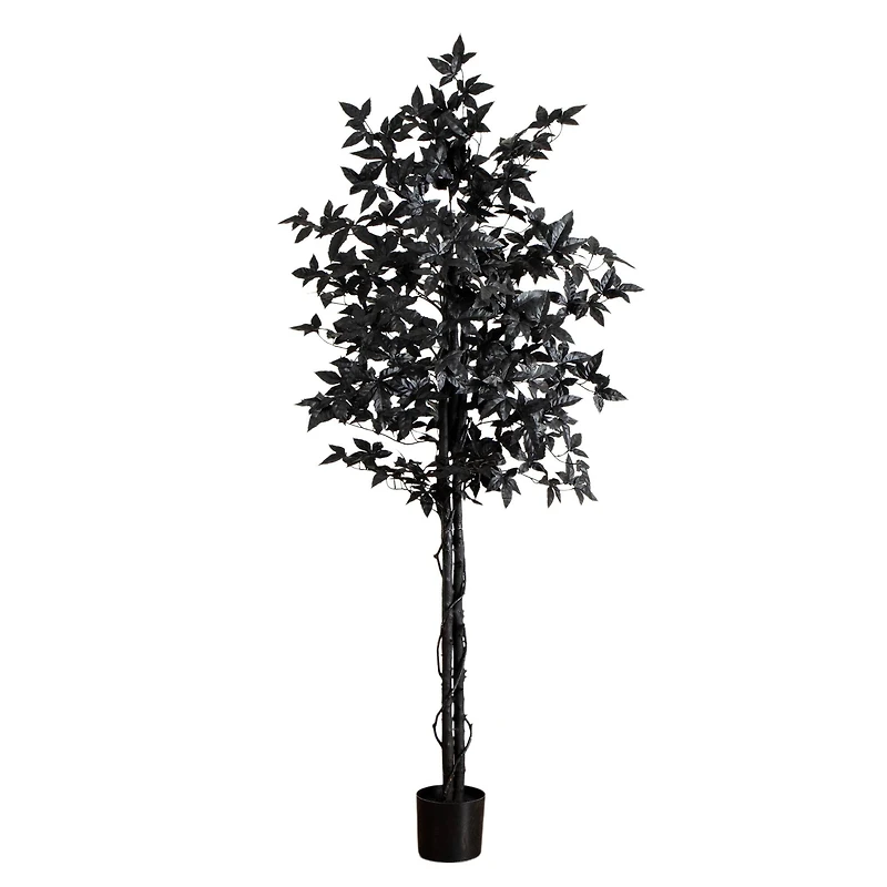 6ft. Artificial Halloween Black Maple Tree with Natural Trunk