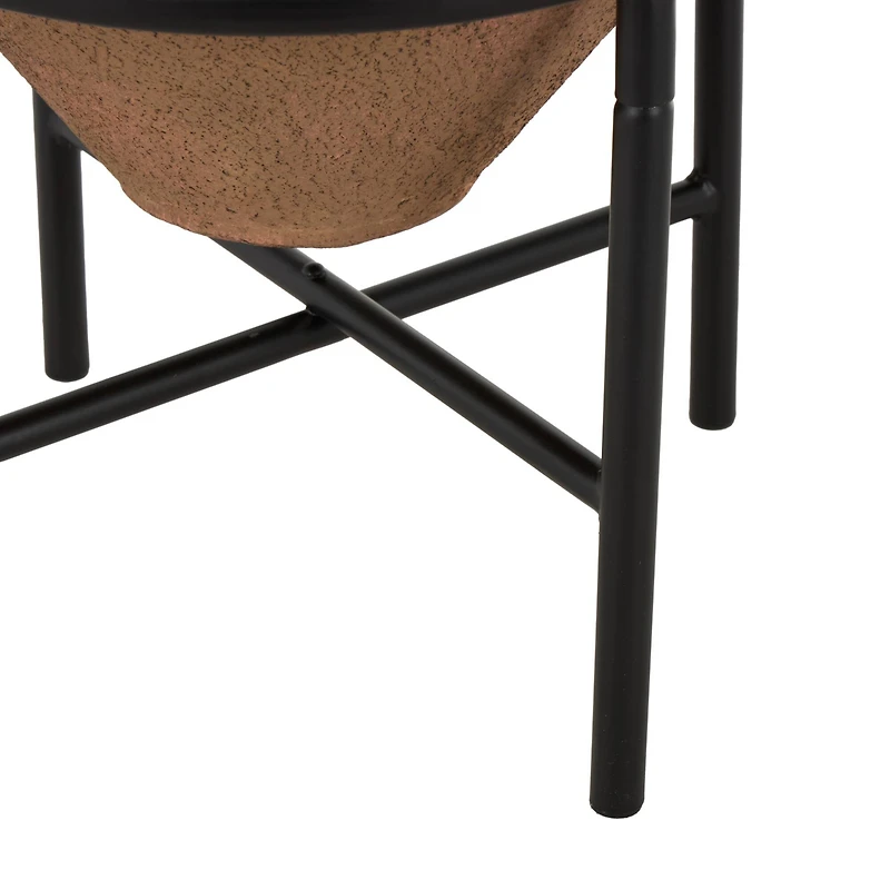 20" Brown Wide Metal Vase with Black Stand