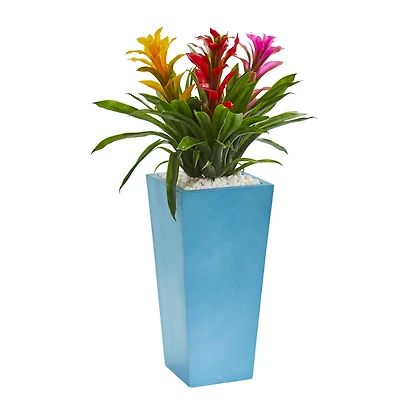 2ft. Multicolor Triple Bromeliad Plant in Turquoise Tower Vase