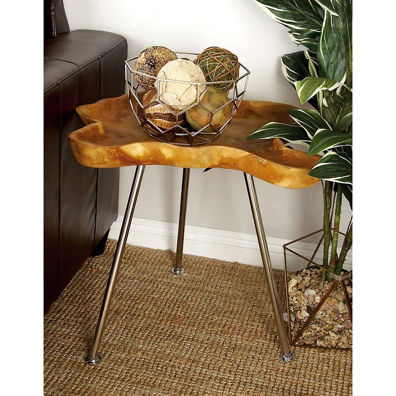 27" Brown Teak Contemporary Accent Table