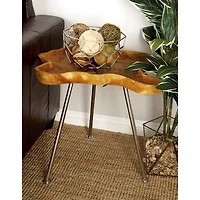 27" Brown Teak Contemporary Accent Table