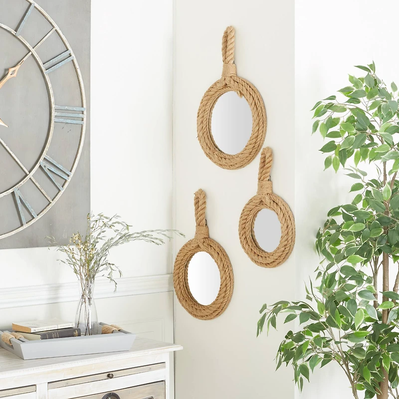 Natural Brown Rope Coastal Wall Mirrors Set