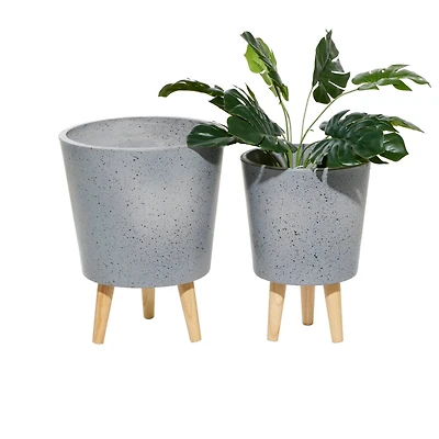Set of 2 Grey MgO Contemporary Planter 14", 16"