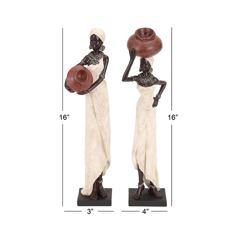 16" Eclectic Women with Water Jugs Sculpture Set