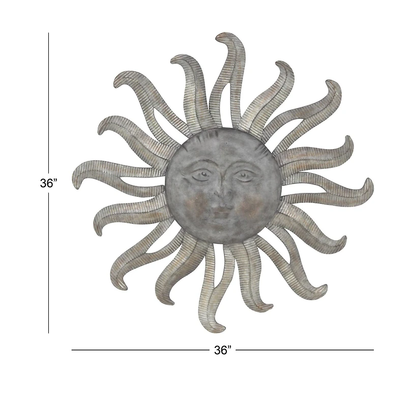 36" Gray Metal Sun Outdoor Wall Accent