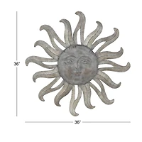 36" Gray Metal Sun Outdoor Wall Accent