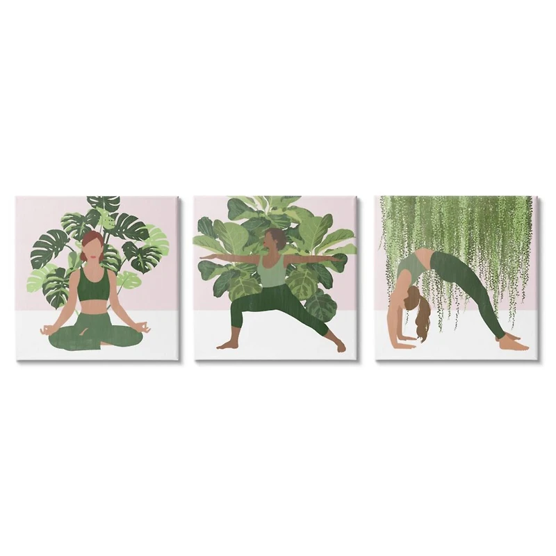 Stupell Industries Yoga Poses Female Figures Namaste Relaxation Self-Care  Canvas Wall Art, 17" x 17"