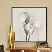 White Canvas Shaded Tulip Floral Framed Wall Art with Black Frame 37" x 1" x 37"