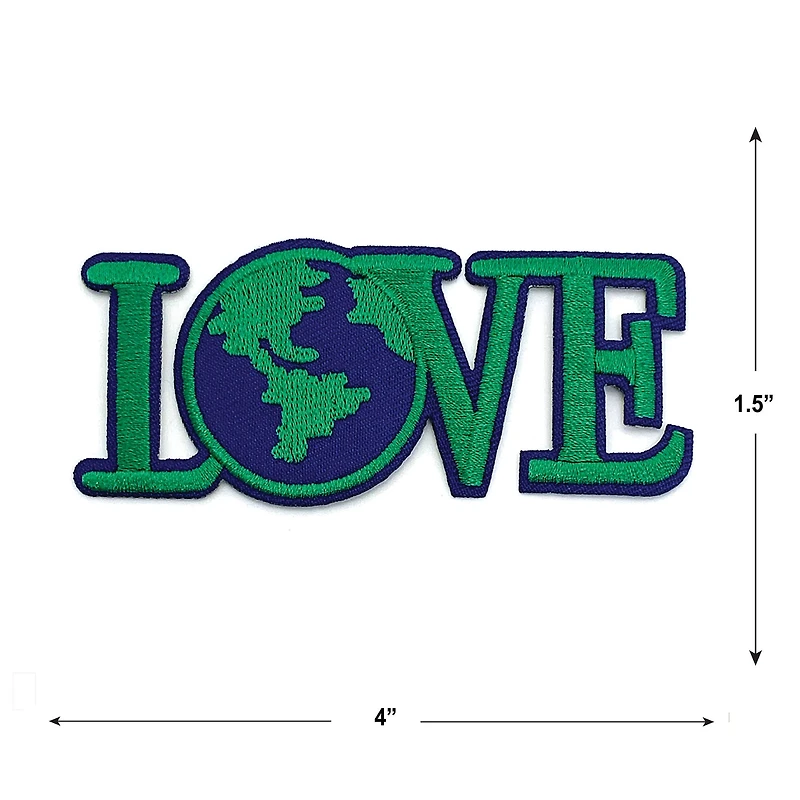 Gwen Studios Iron-On 4" Green & Blue Earth Design LOVE Patch
