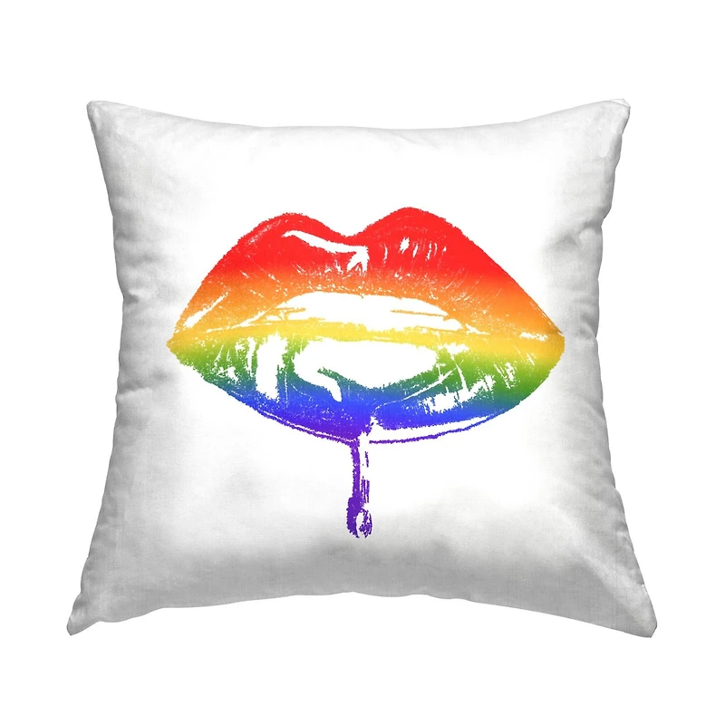 Stupell Industries Retro Puckered Rainbow Lips Cosmetic Kiss Throw Pillow, 18" x 18"