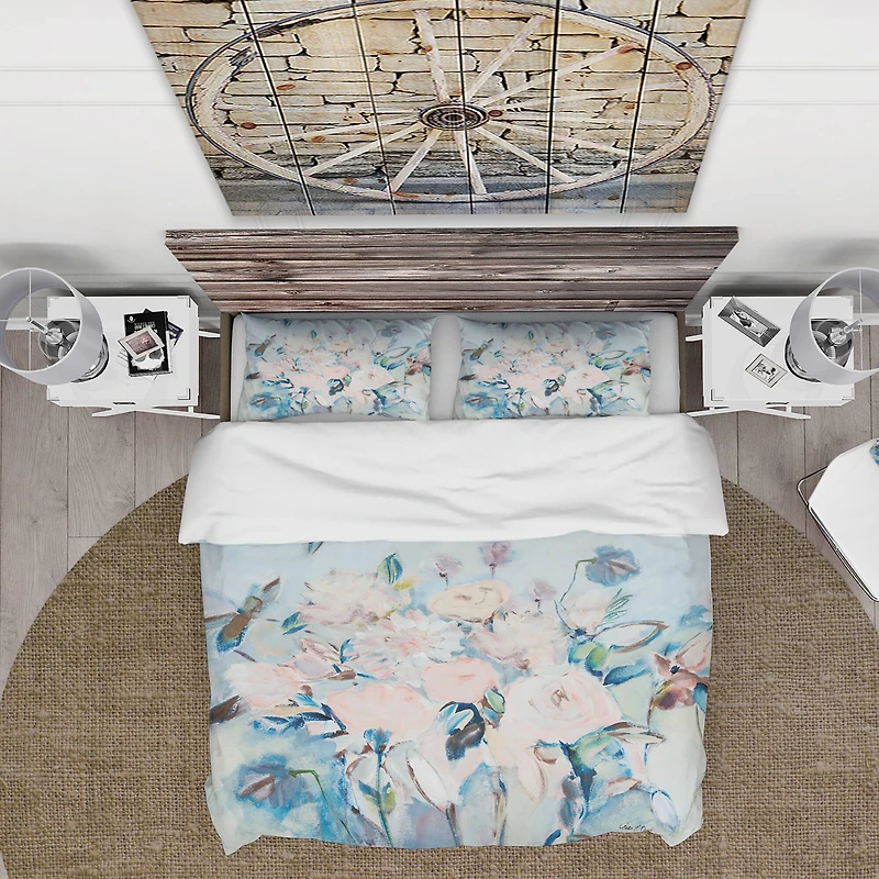 Designart 'Abstract Pink Flowers Farmhouse Waterpainting' Farmhouse Bedding Set