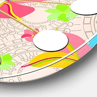 Designart 'Retro Pink Yellow Flowers Mid-Century Modern Wall Clock