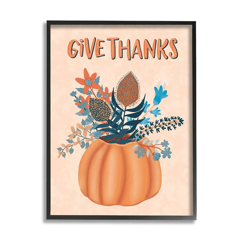 Stupell Industries Give Thanks Fall Botanical Blooms Framed Giclee Art