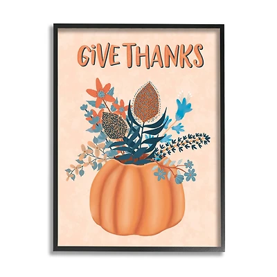 Stupell Industries Give Thanks Fall Botanical Blooms Framed Giclee Art