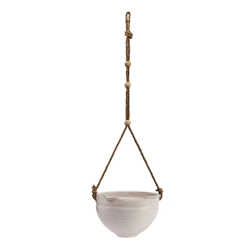 Hello Honey® 7.5" Hanging Stoneware Planter with Wood Beaded Rope
