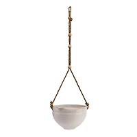Hello Honey® 7.5" Hanging Stoneware Planter with Wood Beaded Rope