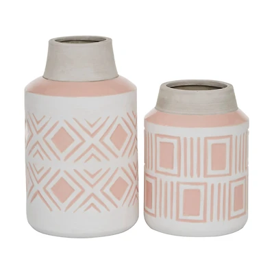 Set of 2 White Stoneware Farmhouse Vase, 7.5", 9.75"