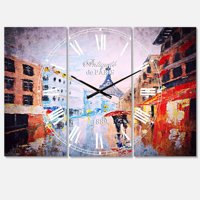 Designart Couple Walking In Paris Multipanel Wall Clock