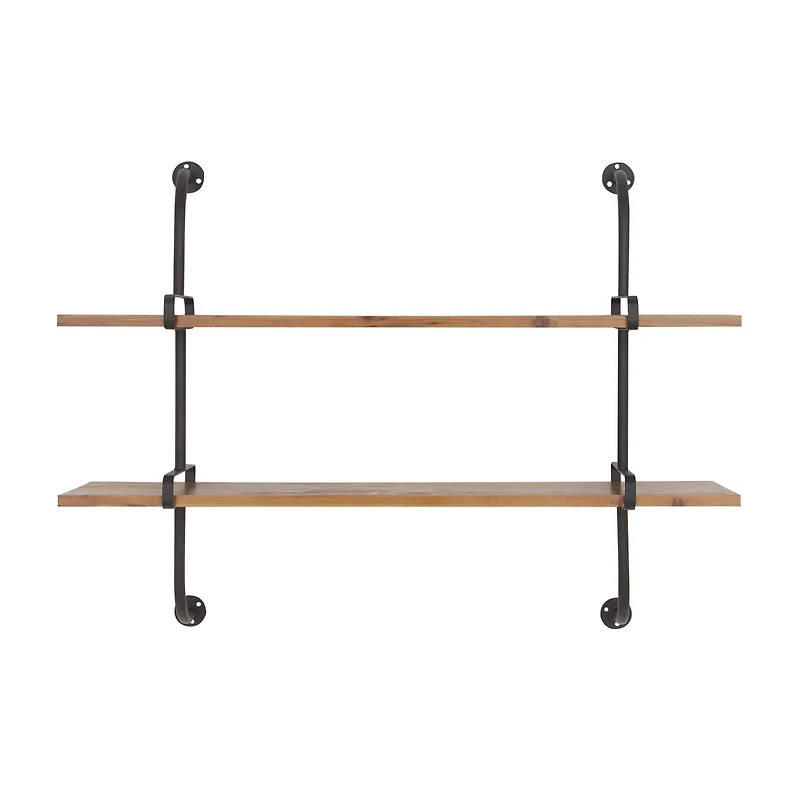 37" Brown Wood Industrial Wall Shelf