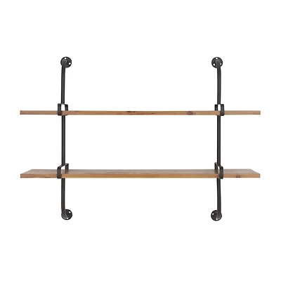 37" Brown Wood Industrial Wall Shelf