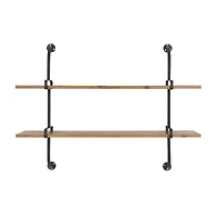 37" Brown Wood Industrial Wall Shelf