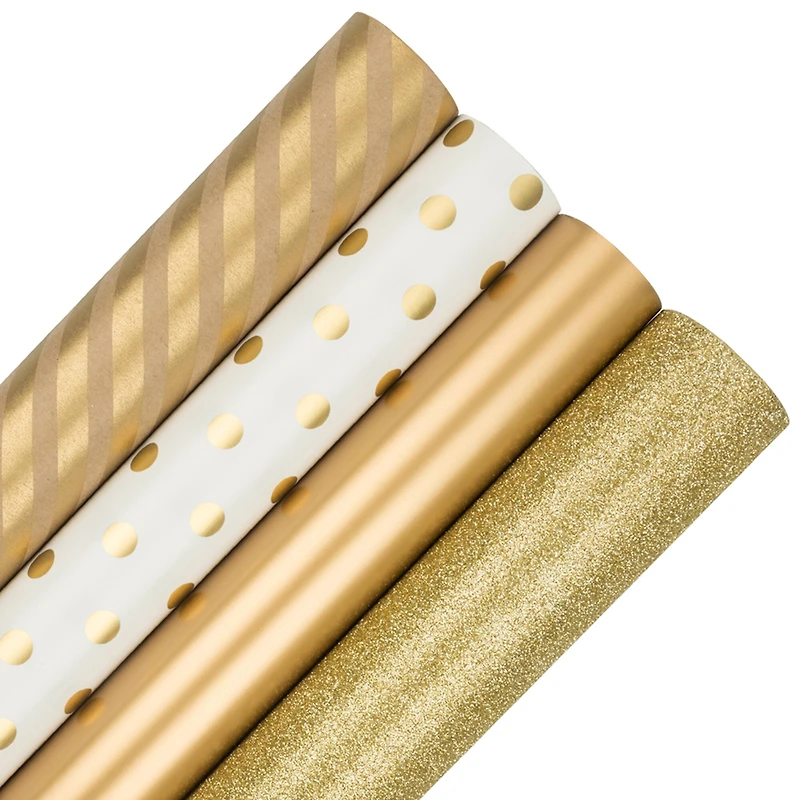 JAM Paper Premium Holiday Everything Gold Gift Wrap, 4ct.
