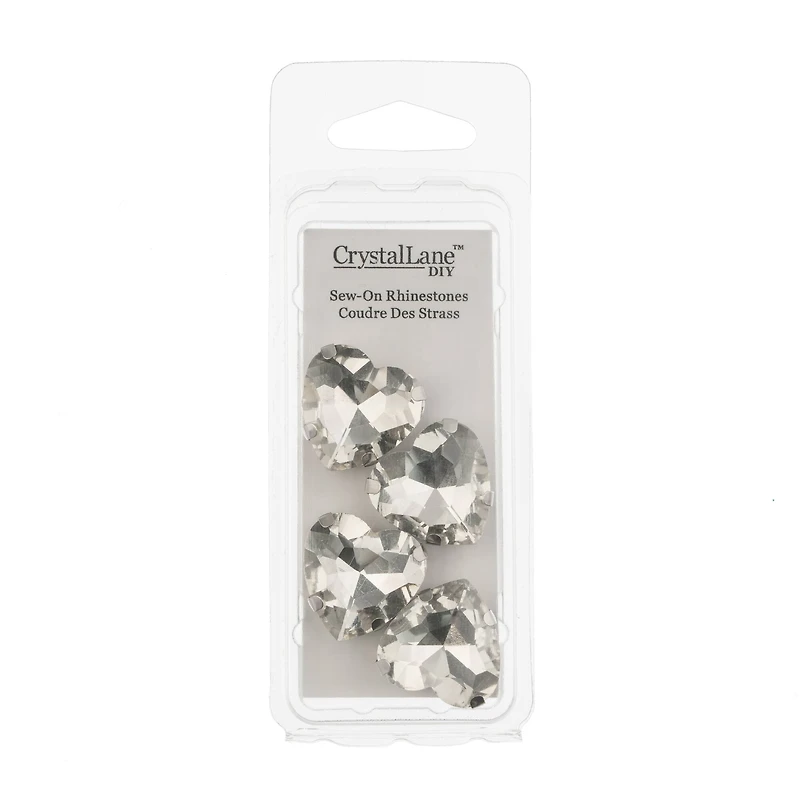 John Bead Crystal Lane 18mm Crystal Heart Sew-On Rhinestones, 4ct.