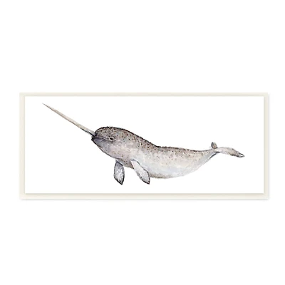 Stupell Industries Baby Narwhal Watercolor Painting Children's Nursery Aquatic Animal,7" x 17"