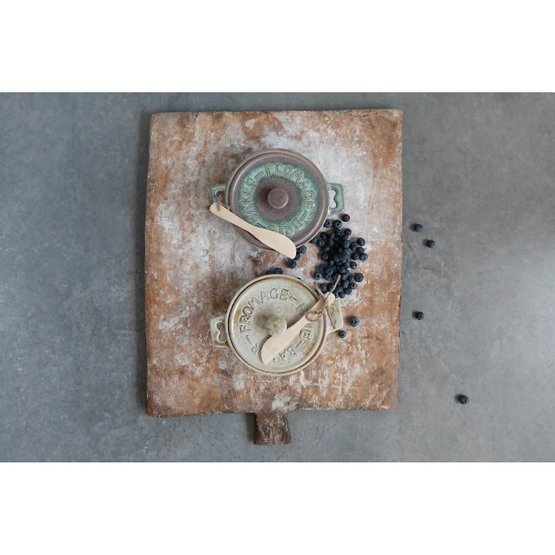 Hello Honey® Stoneware Brie Baker with Lid & Bamboo Spreader Set, 2ct.