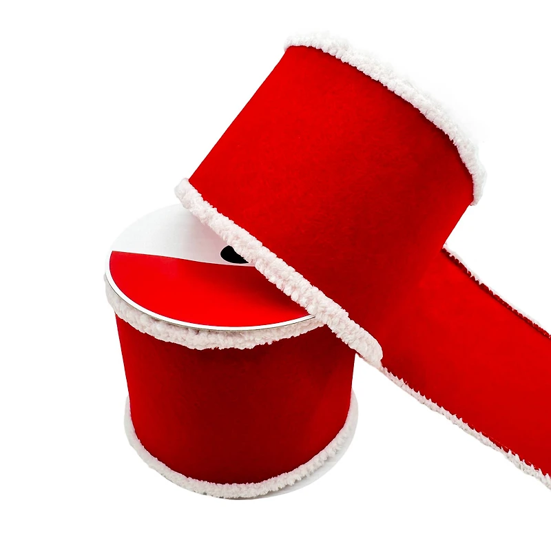 3.5" x 18ft. Red & White Santa Fur Wired Ribbon by Celebrate It®