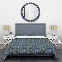 Designart 'Geometric abstract waves in gold and marine blue' Mid-Century Duvet Cover Set