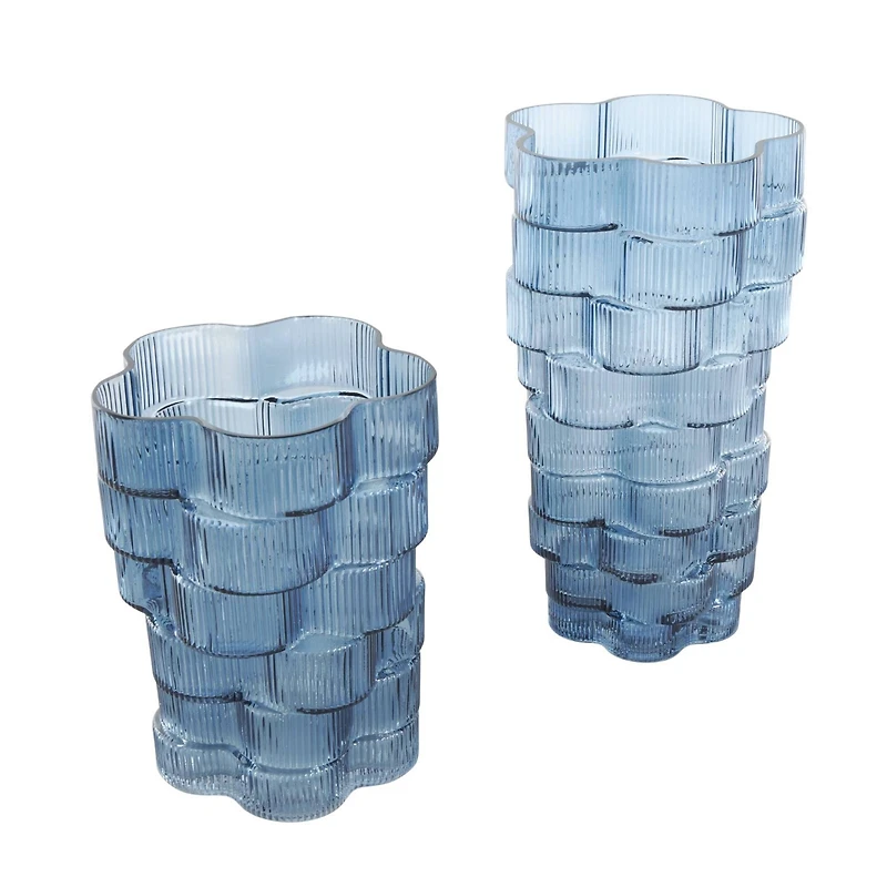 Blue Glass Stacked Flower Shape Vase, 2ct.