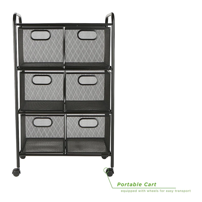 Mind Reader Black 6-Drawer Metal Rolling File Cart
