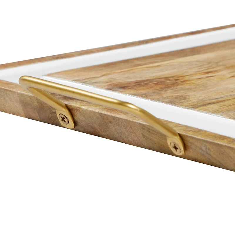 White & Brown Mango Wood Modern Tray Set