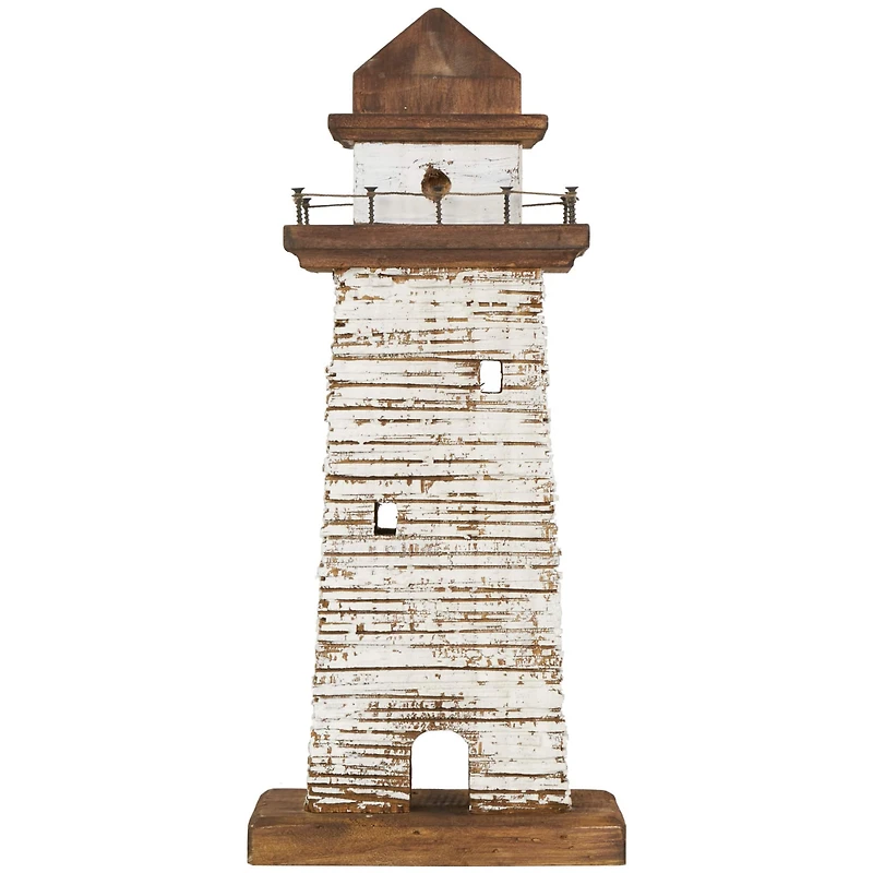 20" Cream Wood Lighthouse Distressed Sculpture