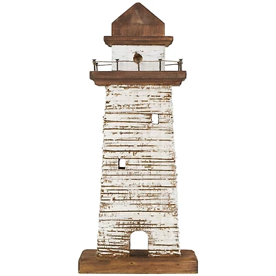 20" Cream Wood Lighthouse Distressed Sculpture