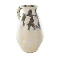 19" Cream Ceramic Vase with Curved Handle