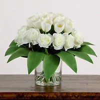 Wedding Collection 20in. Artificial Roses and Tulips Arrangement in Glass Vase