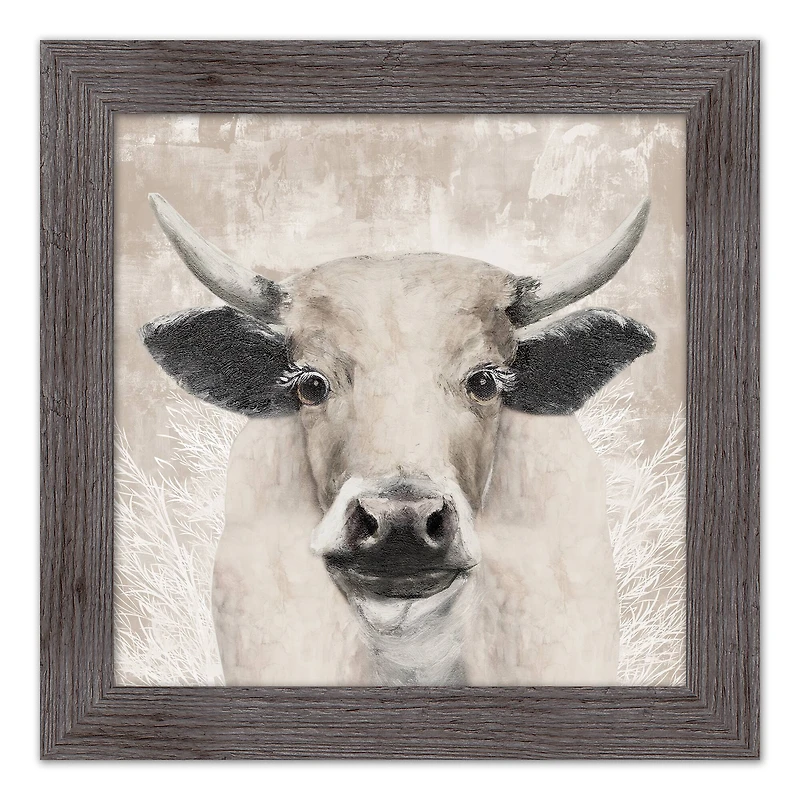 Creamy Tonal Cow Framed Print Wall Hanging