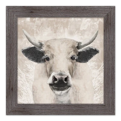 Creamy Tonal Cow Framed Print Wall Hanging