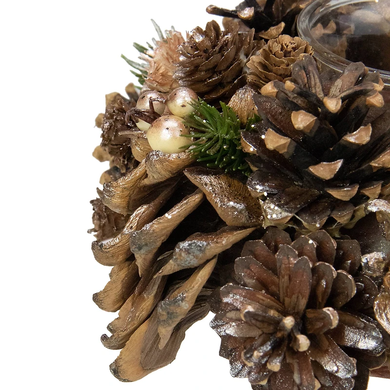 7.25" Autumn Artificial Foliage Pine Cone Votive Candle Holder