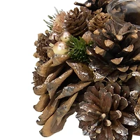 7.25" Autumn Artificial Foliage Pine Cone Votive Candle Holder