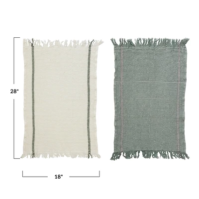 Hello Honey® Green & White Cotton Waffle Weave Tea Towels with Fringe Set
