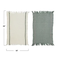 Hello Honey® Green & White Cotton Waffle Weave Tea Towels with Fringe Set