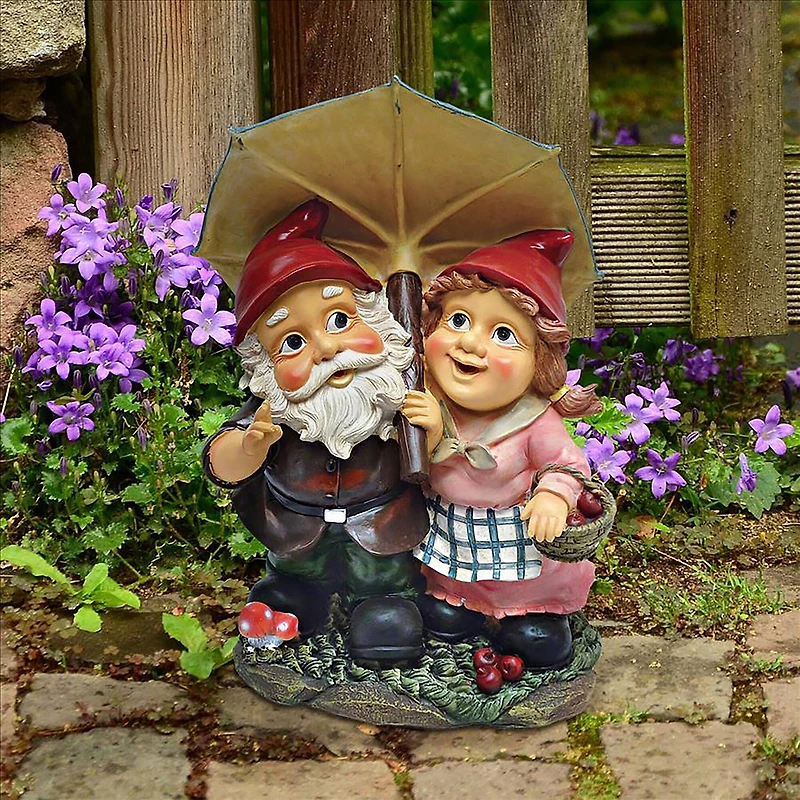 Design Toscano 15" Rainy Day Gnomes Under an Umbrella Garden Statue