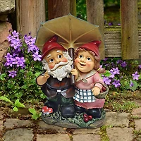 Design Toscano 15" Rainy Day Gnomes Under an Umbrella Garden Statue
