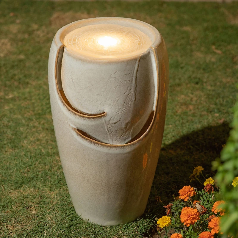 Glitzhome® 21" Sand Beige LED Ceramic Fountain