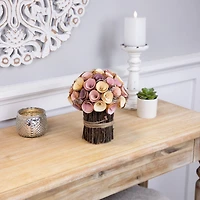 8.25" Pink & Yellow Wooden Artificial Floral Spring Bouquet