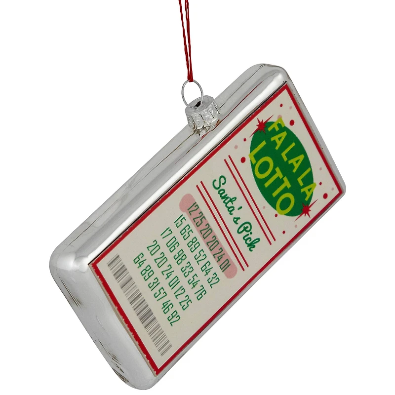 Glass "Fa La La Lotto Santa's Pick" Hanging Christmas Ornament - 4.25" - Silver