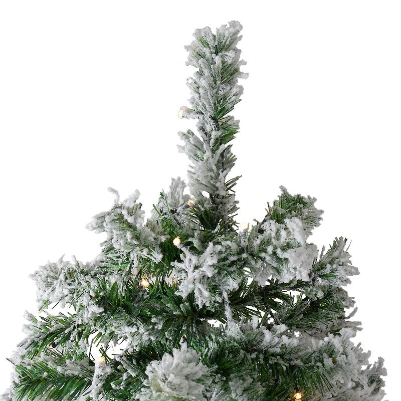 7.5ft. Pre-Lit Flocked Winter Park Fir Artificial Christmas Tree, Warm Clear LED Lights